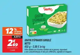 Netto Gratin d'épinards surgelé netto offre