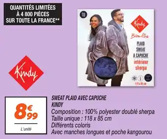 Netto Sweat plaid avec capuche kindy offre