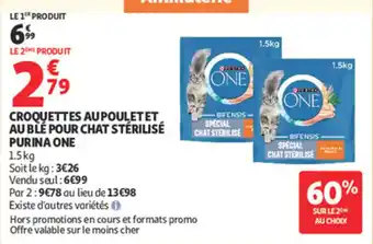 Auchan Supermarché Croquettes au pouletet au blé pour chat stérilisé purina one offre