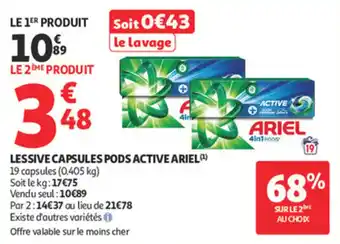 Auchan Supermarché Lessive capsules pods active ariel offre