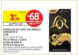 Intermarché CAPSULES DE CAFÉ X10 ABSOLU INTENSITÉ 9 offre