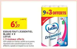 Intermarché ESSUIE-TOUT L'ESSENTIEL BLANC X 9 LOTUS offre