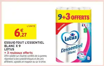 Intermarché ESSUIE-TOUT L'ESSENTIEL BLANC X 9 LOTUS offre