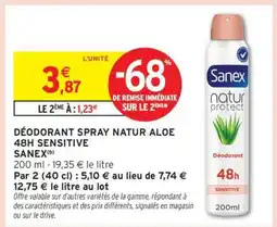 Intermarché DÉODORANT SPRAY NATUR ALOE 48H SENSITIVE SANEX offre