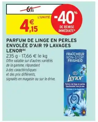 Intermarché PARFUM DE LINGE EN PERLES ENVOLÉE D'AIR 19 LAVAGES LENOR offre
