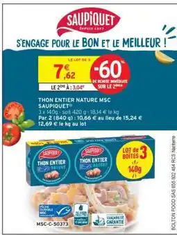 Intermarché Thon Entier Nature Msc Saupiquet offre
