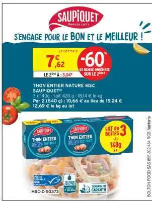 Intermarché Thon Entier Nature Msc Saupiquet offre
