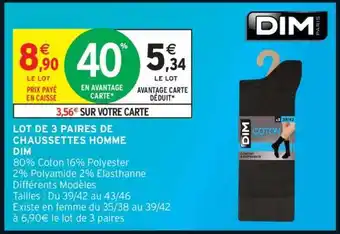 Intermarché LOT DE 3 PAIRES DE CHAUSSETTES HOMME DIM offre
