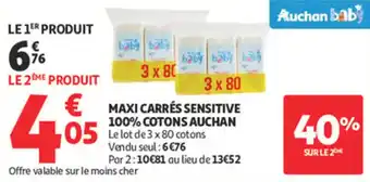 Auchan Supermarché Maxi carrés sensitive 100% cotons auchan offre