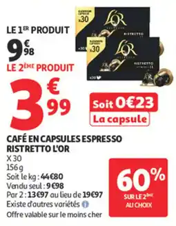 Auchan Supermarché Café en capsules espresso ristretto l'or offre