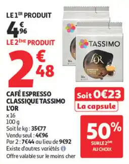 Auchan Supermarché Café espresso classique tassimo l'or offre
