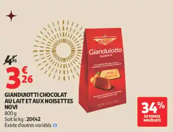 Auchan Supermarché Gianduiotti chocolat au lait et aux noisettes novi offre