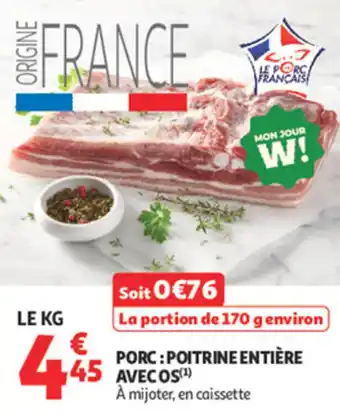Auchan Supermarché Porc poitrine entière avec os offre