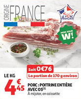 Auchan Supermarché Porc poitrine entière avec os offre