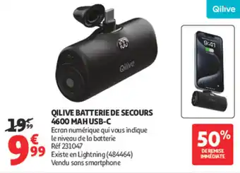 Auchan Supermarché Qilive batterie de secours 4600 mah usb-c offre