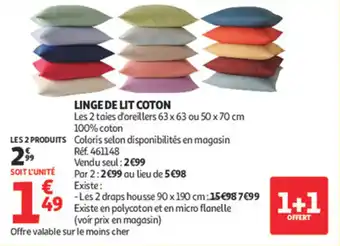 Auchan Supermarché Linge de lit coton offre
