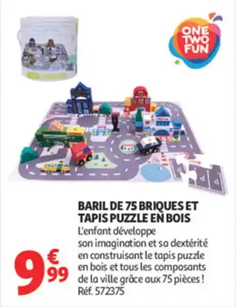 Auchan Supermarché Baril de 75 briques et tapis puzzle en bois offre