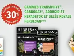 E.Leclerc Parapharmacie Gammes transiphyt carbogaz adoucid et hepadetox et gelée royale herbesan offre