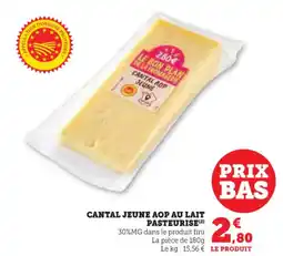 Hyper U Cantal jeune aop au lait pasteurise offre