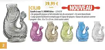 Cuisine Plaisir CILIO Carafe à eau 1 L NEMO Grise offre