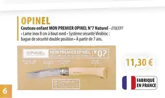 Cuisine Plaisir Couteau enfant MON PREMIER OPINEL N°7 Naturel offre