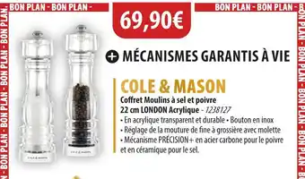 Cuisine Plaisir COLE & MASON Coffret Moulins à sel et poivre 22 cm LONDON Acrylique offre
