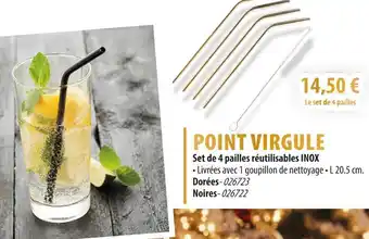 Cuisine Plaisir POINT VIRGULE Set de 4 pailles réutilisables inox offre