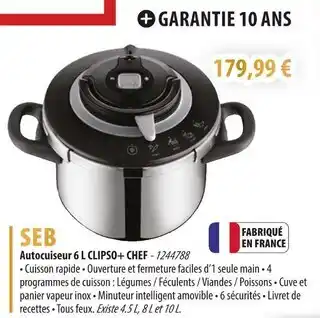 Cuisine Plaisir SEB Autocuiseur 6 L CLIPSO+ CHEF offre