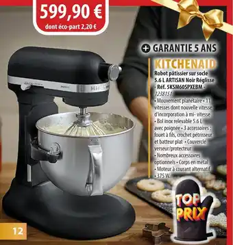 Cuisine Plaisir KITCHENAID Robot pâtissier sur socle 5.6 L ARTISAN Noir Réglisse offre
