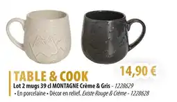 Cuisine Plaisir TABLE & COOK Lot 2 mugs 39 cl MONTAGNE Crème & Gris offre