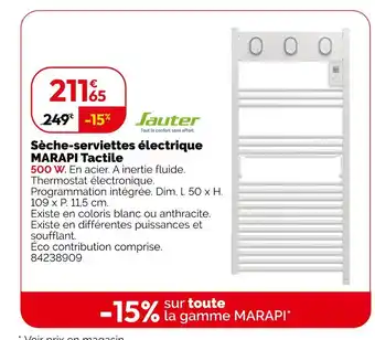 Weldom SAUTER Sèche-serviettes électrique MARAPI Tactile offre