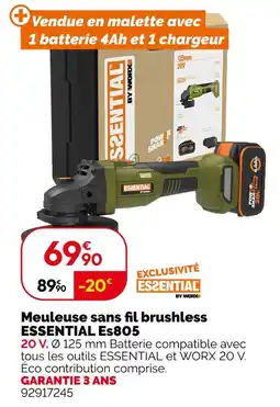 Weldom ESSENTIAL Meuleuse sans fil brushless Es805 offre