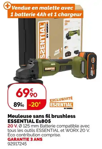 Weldom ESSENTIAL Meuleuse sans fil brushless Es805 offre