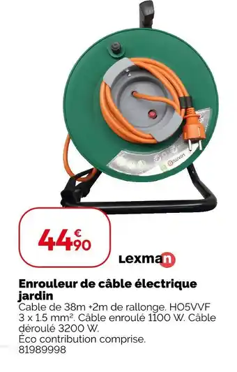 Weldom LEXMAN Enrouleur de câble électrique jardin offre