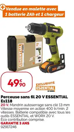 Weldom ESSENTIAL Perceuse sans fil 20 v es118 offre