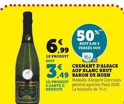 Super U Baron de Hoen Cremant d'Alsace AOP Blanc Brut offre