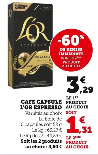 Super U L'OR Espresso Capsules offre