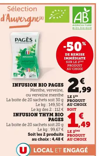 Super U Pagès Infusion Bio Menthe offre