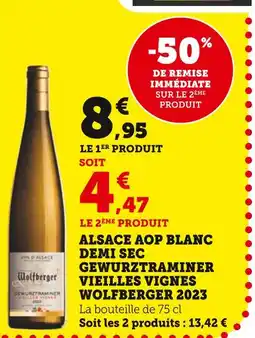 Super U Wolfberger Alsace AOP Blanc Demi Sec Gewurztraminer Vieilles Vignes 2023 offre