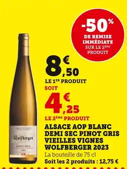 Super U Wolfberger Alsace AOP Blanc Demi Sec Pinot Gris Vieilles Vignes Wolfberger 2023 offre