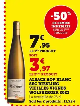 Super U WOLFBERGER Alsace AOP Blanc Sec Riesling Vieilles Vignes 2023 offre
