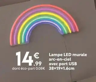 Maxi Bazar Lampe LED murale arc-en-ciel avec port USB offre