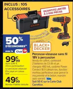 Carrefour Perceuse-visseuse sans fil 18V à percussion offre