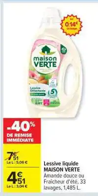 Carrefour Lessive Liquide 'Maison Verte' offre