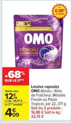 Carrefour LESSIVE CAPSULES OMO ABSOLU offre