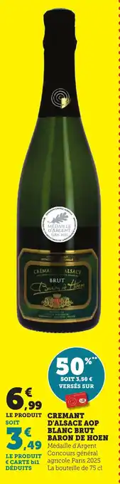 Bi1 Cremant d'alsace aop blanc brut baron de hoen offre