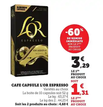 Bi1 Cafe capsule l'or espresso offre