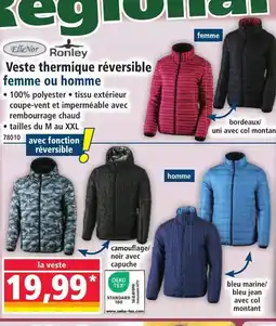 Norma ELLE NOR RONLEY Veste thermique réversible femme ou homme offre