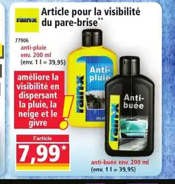 Norma RAINX Article pour la visibilité rainx du pare-brise offre