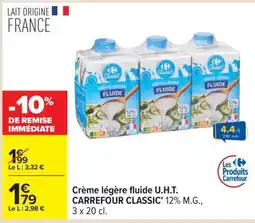 Carrefour Crème légère fluide U.H.T. CARREFOUR CLASSIC' 12% M.G offre
